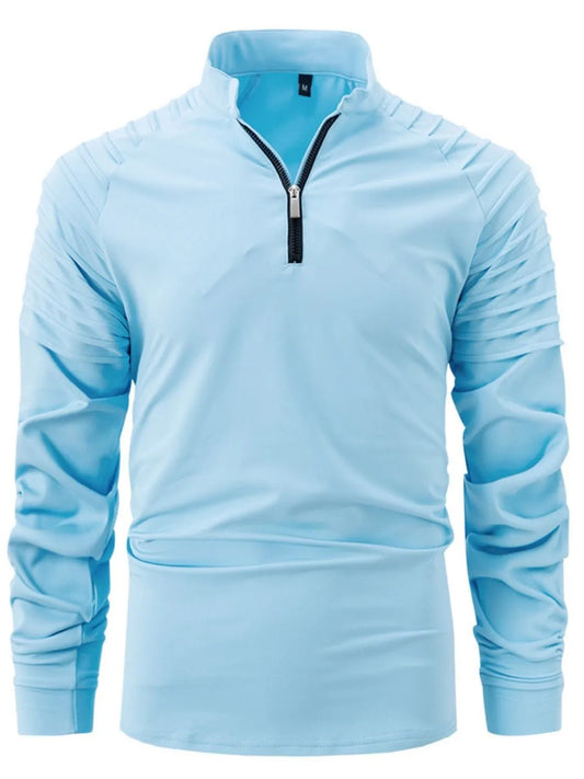 Men's Full Size Quarter Zip Long Sleeve Polo Plus Size - Ramm Clothing Ink