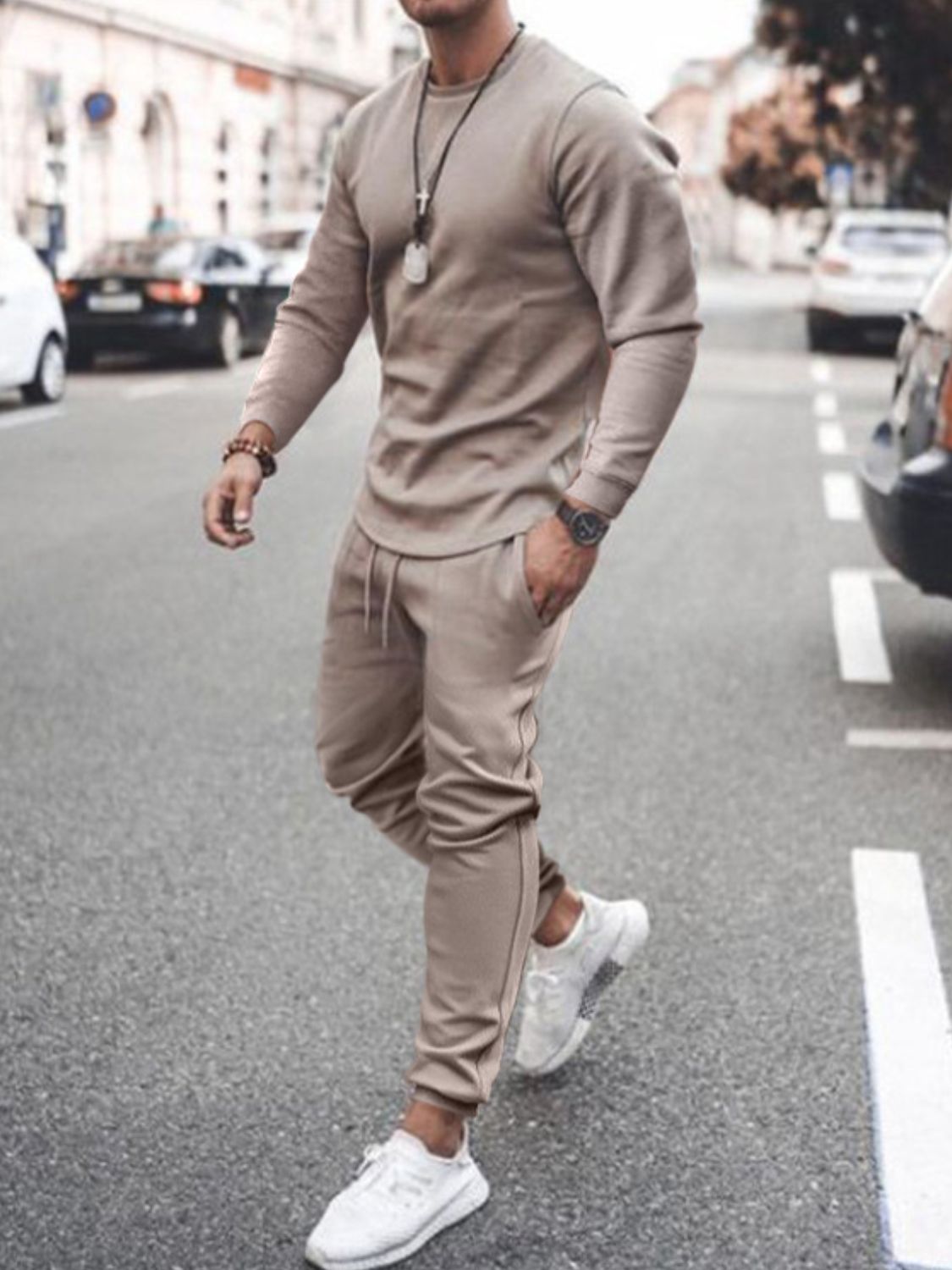Men's Full Size Round Neck Long Sleeve Top and Pants Set Plus Size - Ramm Clothing Ink