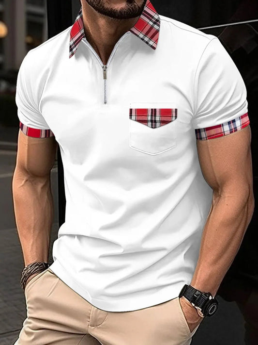 Men's Full Size Zip Collar Short Sleeve Polo Plus Size - Ramm Clothing Ink