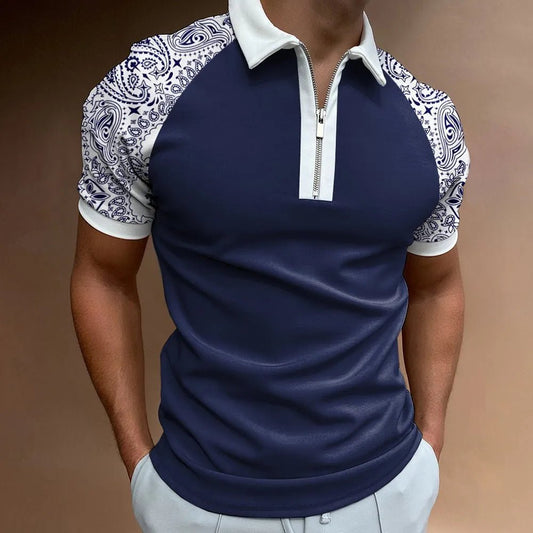 Men's Full Size Zip Collar Short Sleeve Polo Plus Size - Ramm Clothing Ink