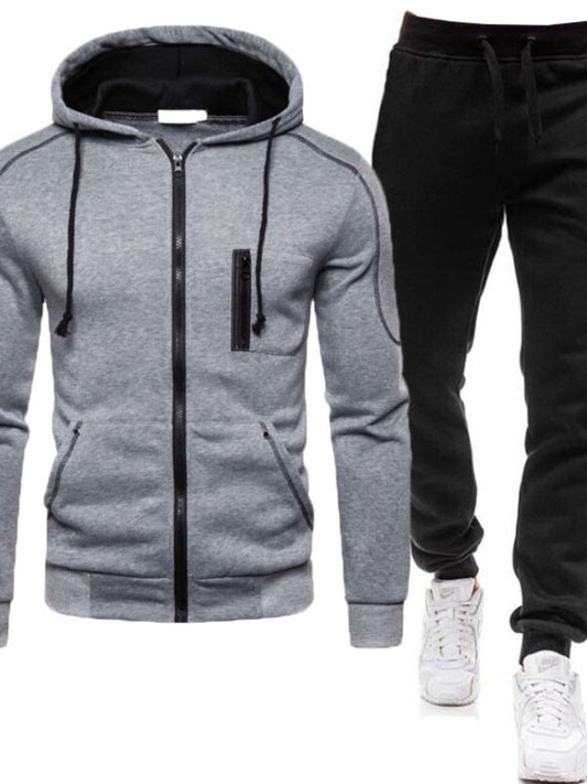 Men's Full Size Zip Up Long Sleeve Hoodie and Pants Set Plus Size - Ramm Clothing Ink