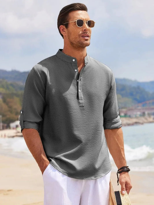Men's Half Button Long Sleeve Shirt - Ramm Clothing Ink