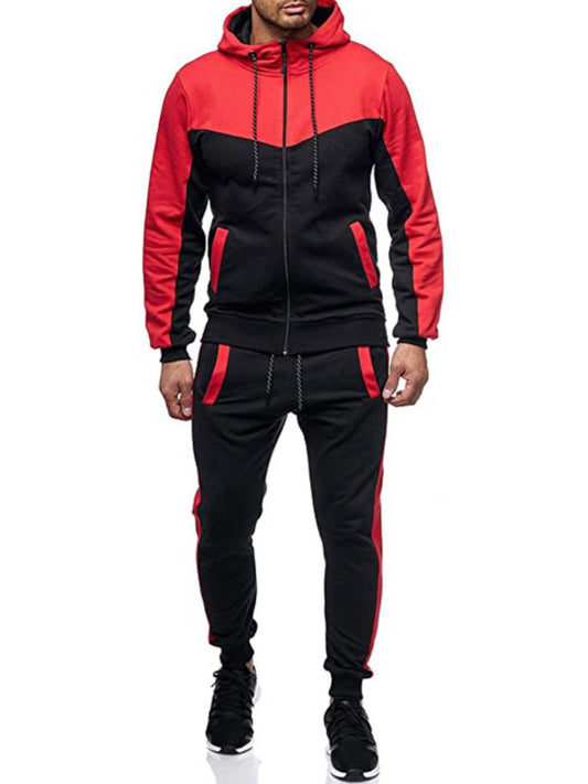 Men's Plus Size Zip Up Contrast Hoodie and Pants Set - Ramm Clothing Ink
