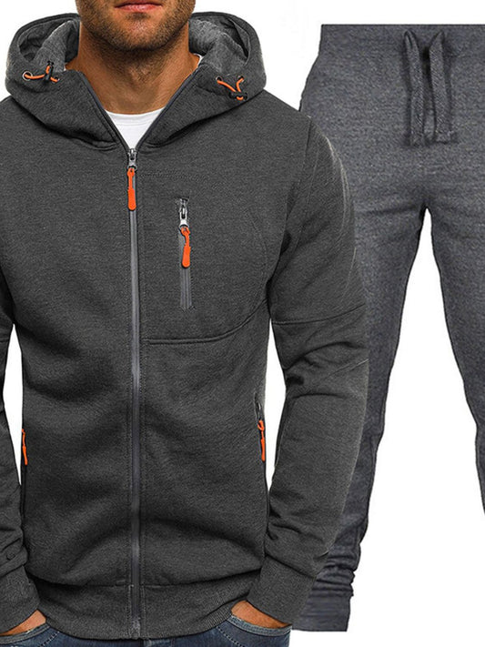 Men's Plus Size Zip Up Hooded Top and Pants Set - Ramm Clothing Ink