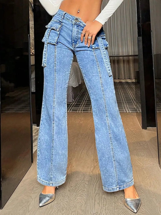 Mid Rise Straight Jeans with Cargo Pockets - Ramm Clothing Ink