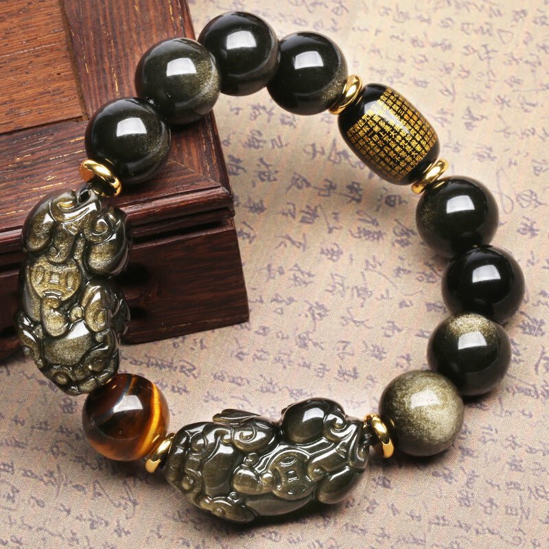 Natural Mexican gold obsidian double PI xiu bracelet - Ramm Clothing Ink