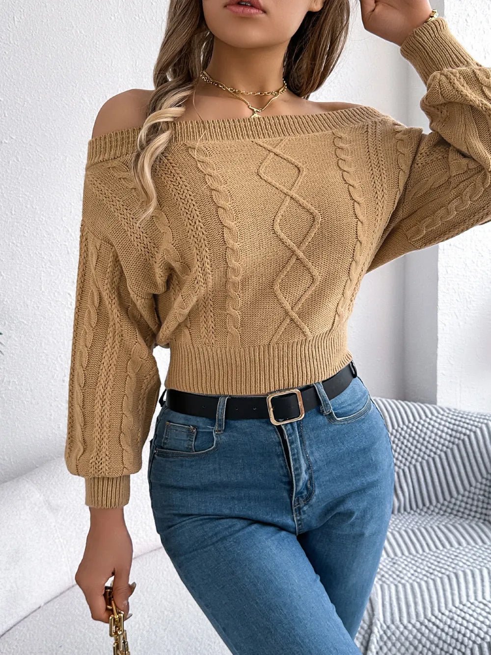 Off - Shoulder Long Sleeve Sweater - Ramm Clothing Ink