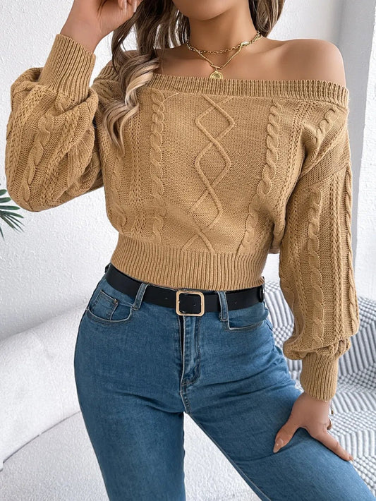 Off - Shoulder Long Sleeve Sweater - Ramm Clothing Ink