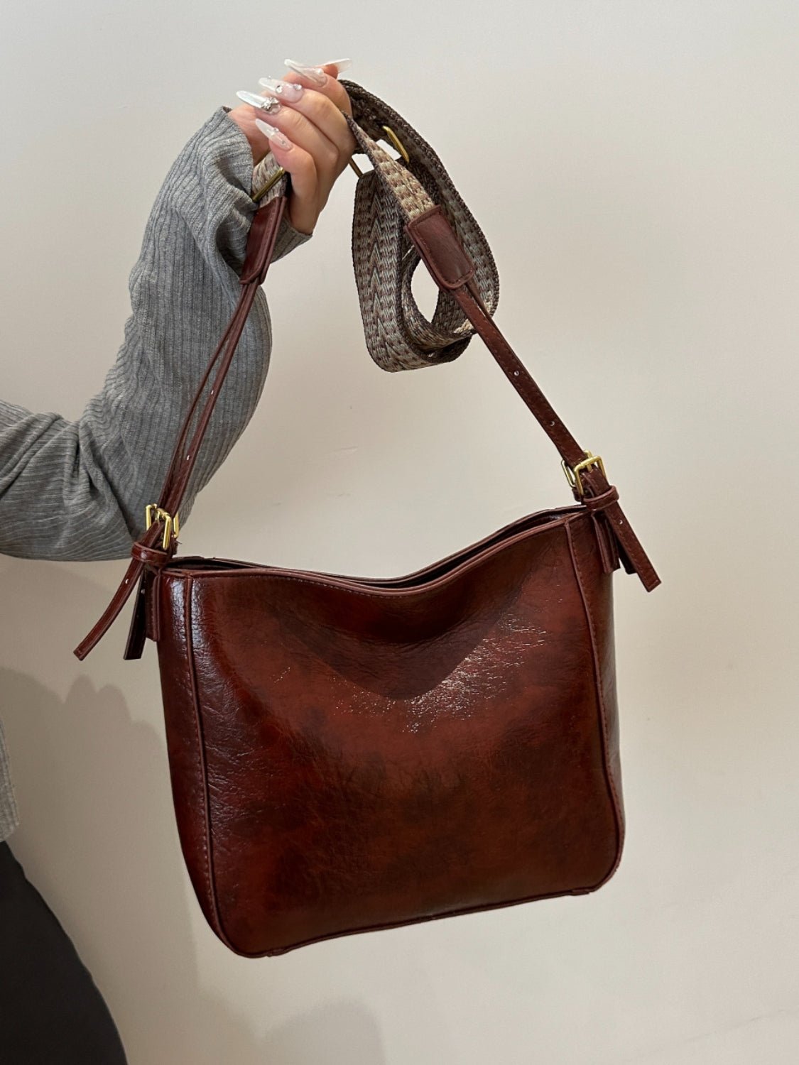PU Leather Adjustable Strap Crossbody Bag with Pouch - Ramm Clothing Ink