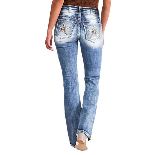 Star Embroidered Bootcut Jeans - Ramm Clothing Ink