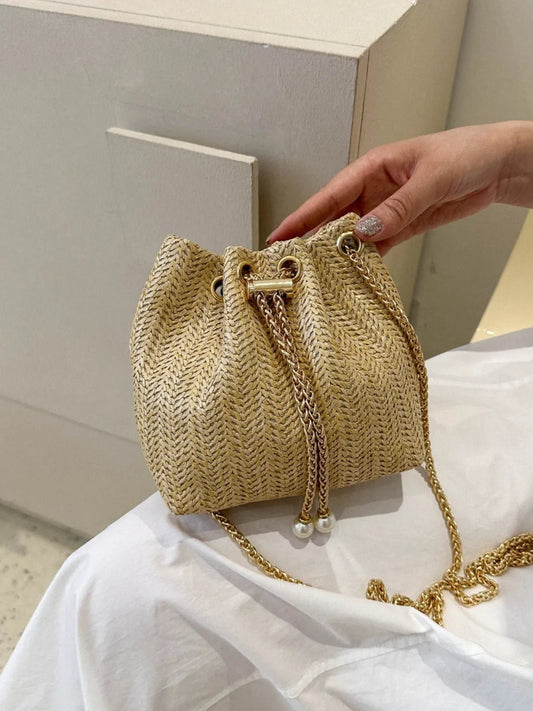 Straw Braided Chain Bucket Bag - Ramm Clothing Ink