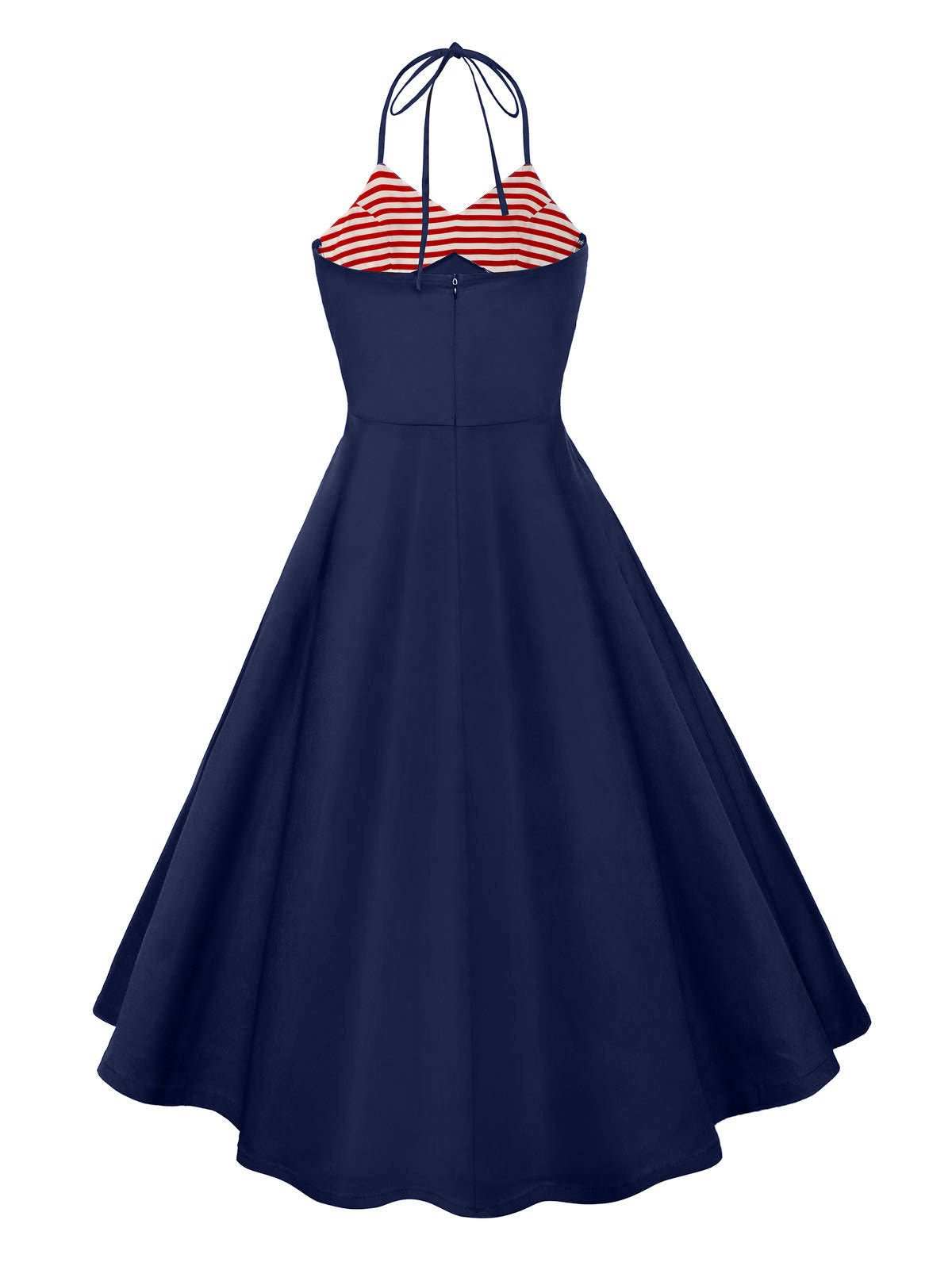 Striped Patchwork Neck Print Vintage Dress American Flag Print - Ramm Clothing Ink