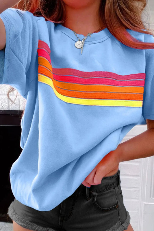 Striped Round Neck Short Sleeve T-Shirt - Ramm Clothing Ink
