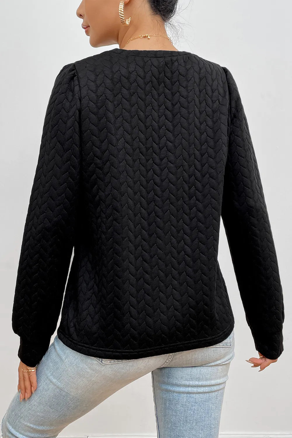 Texture Round Neck Long Sleeve Sweatshirt - Ramm Clothing Ink