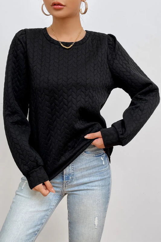 Texture Round Neck Long Sleeve Sweatshirt - Ramm Clothing Ink